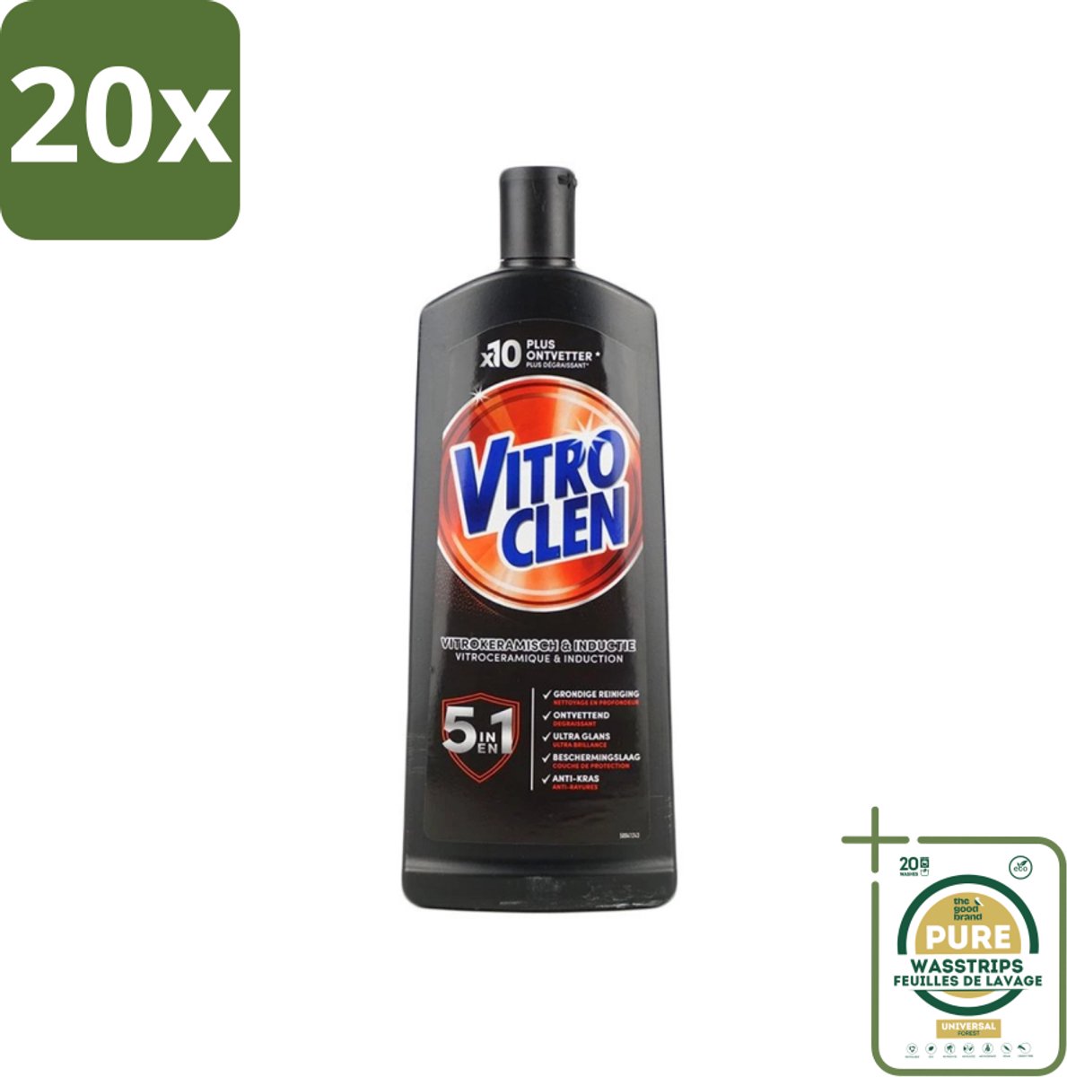 20 x Vitroclen - Kookplaatreiniger - Keramisch & Inductie - 5 in 1 - 500 ml - Grootverpakking - Keramische Kookplaat Reinigen - Inductiekookplaat Reinigen - Kookplaat Reiniger - Kookplaat Beschermen - Vlekken Verwijderen