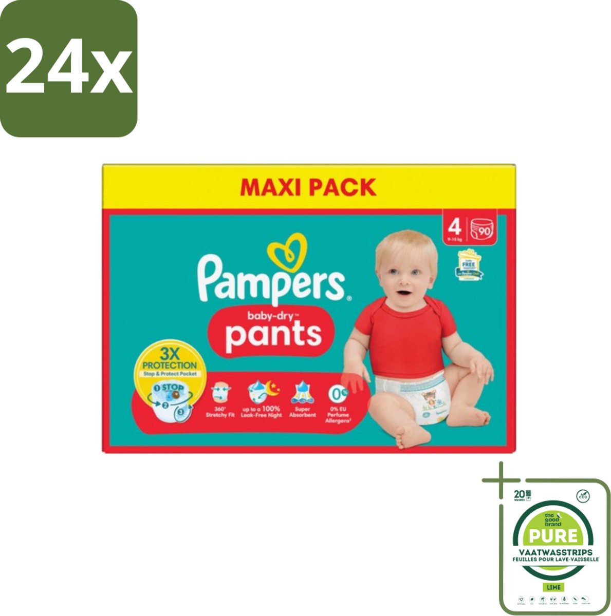 Pampers - Baby-Dry Pants - Luierbroekjes - Maat 4 (9-15 kg) - Extra Droog - 90 Luiers - Voordeelverpakking - 24 stuks - Pampers Baby-Dry - Luierbroekjes