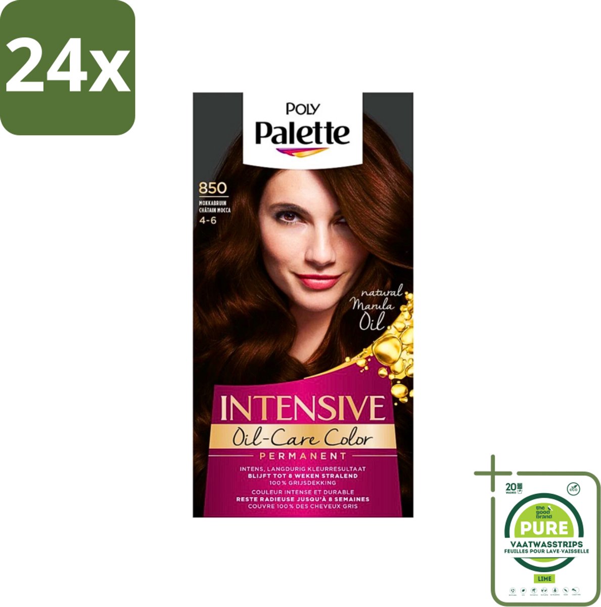 Poly Palette - Haarverf - Mokka Bruin 850 - 115ml - Voordeelverpakking - 24 stuks - Haarverf - Bruine haarverf