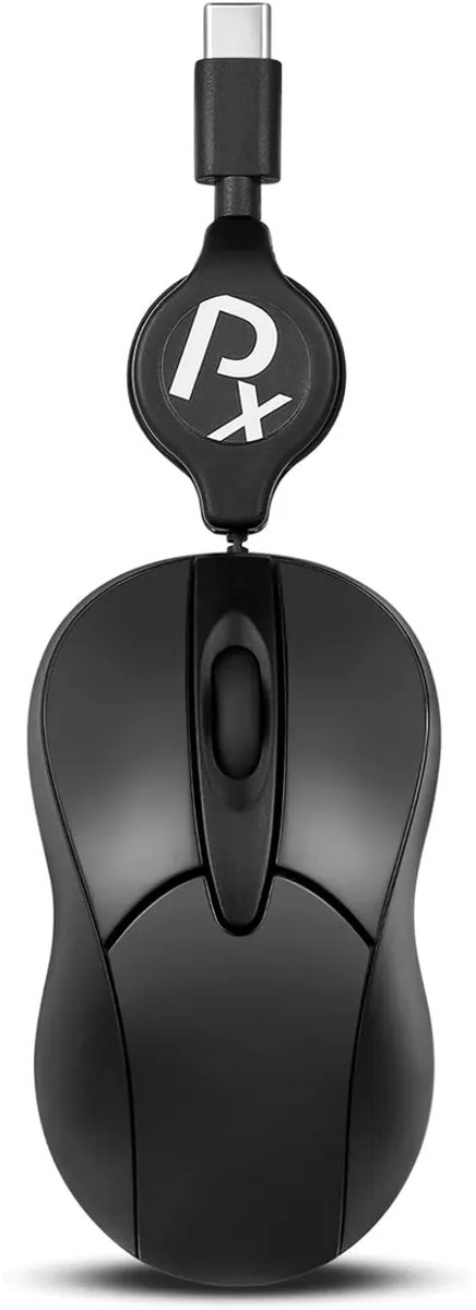 Perixx PERIMICE-405CR NL Stille Mini USB-C Muis met Oprolbare Kabel van 70 cm - Voor Laptop, Tablet en Smartphone