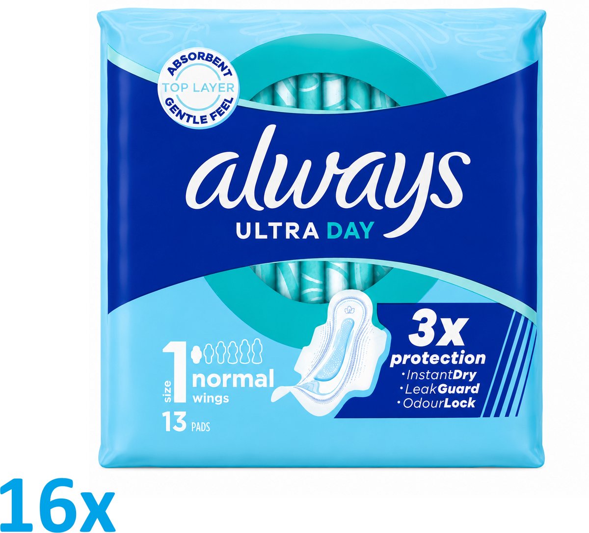 Always Ultra Day Normal Maandverband Maat 1 – 16 x 13 Stuks – Met Vleugels – Voordeelverpakking
