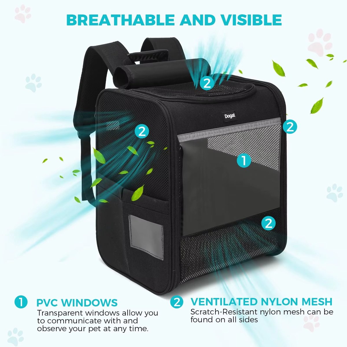 CreateEcom hondenrugzak - katten rugzak - Ademende rugzak - Opvouwbare honden en kattenrugzak voor buiten Reis en transporttas - met grote capaciteit Tot 10 kg - zwart