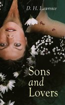 Boekomslag van 'Sons and Lovers' met D. H. Lawrence's naam. Een vrouw ligt in het water met bloemen.