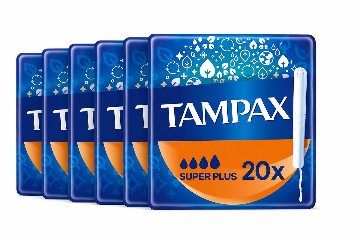 Tampax Super Plus - Tampons - Met Kartonnen Inbrenghuls - Voordeelverpakking 6 x 20 Stuks