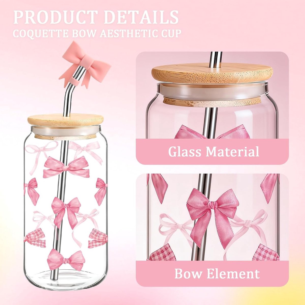 Elegante Bow Cup - Transparant - 16 oz - Glazen Drinkbeker met Deksel en Stro - Voor Bubble Tea, Koffie of Cocktails
