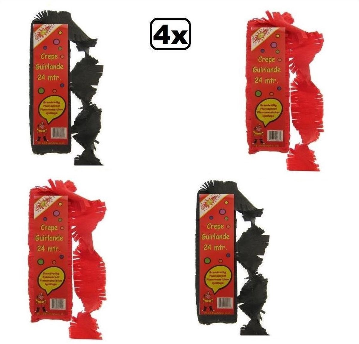 4 stuks Crepe guirlande brandveilig zwart en rood 24m