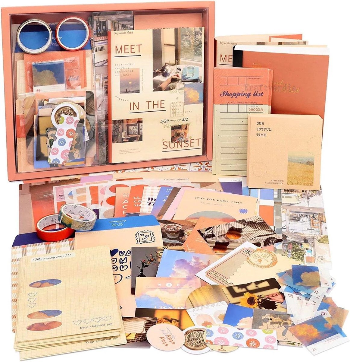 casalora - Bullet Journal Set - DIY scrapbookcadeaus - Notitieboek A6 - Accesoires - Stickers - Sjablonen - Washi Tape - Schrijfwaren - Geschikt voor tienermeisjes/kinderen - Oranje