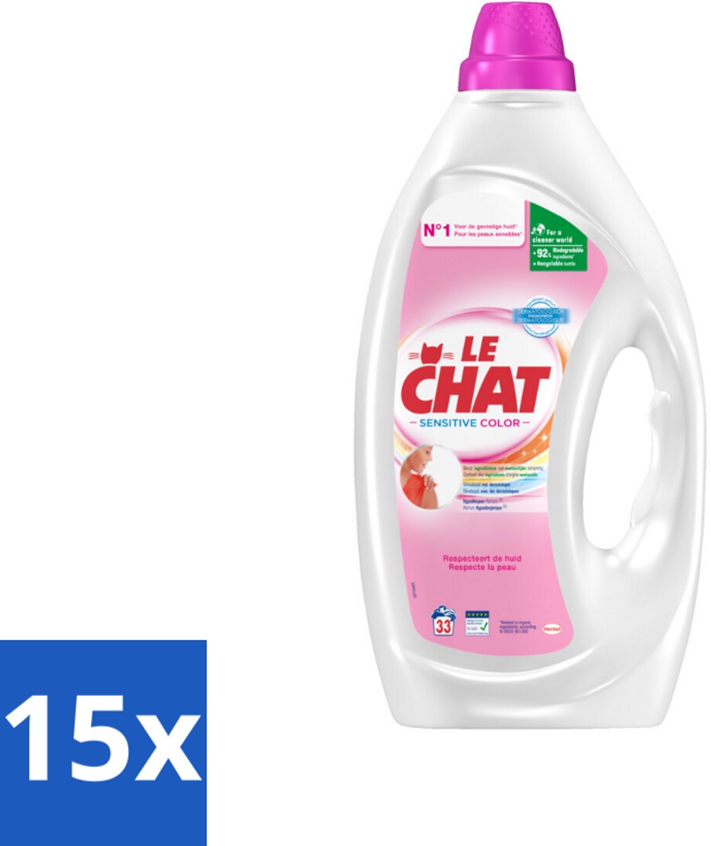 Le Chat – Vloeibaar Wasmiddel – Sensitive Color – 1,485 L - Bulkverpakking - 15 stuks