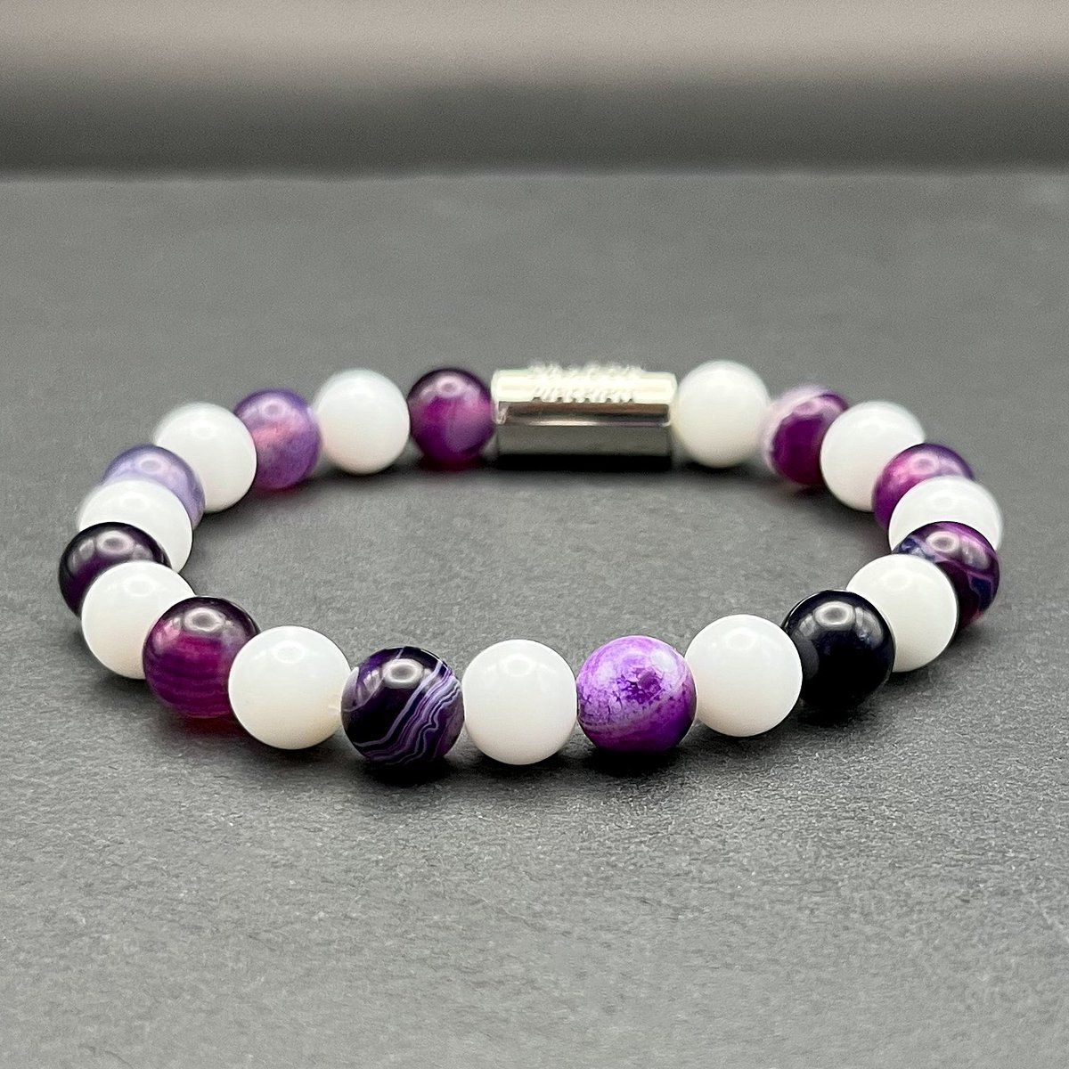 Dragon Bracelets® - Dames Armband - Essentials Blueberry White - Natuursteen - Paars - Wit