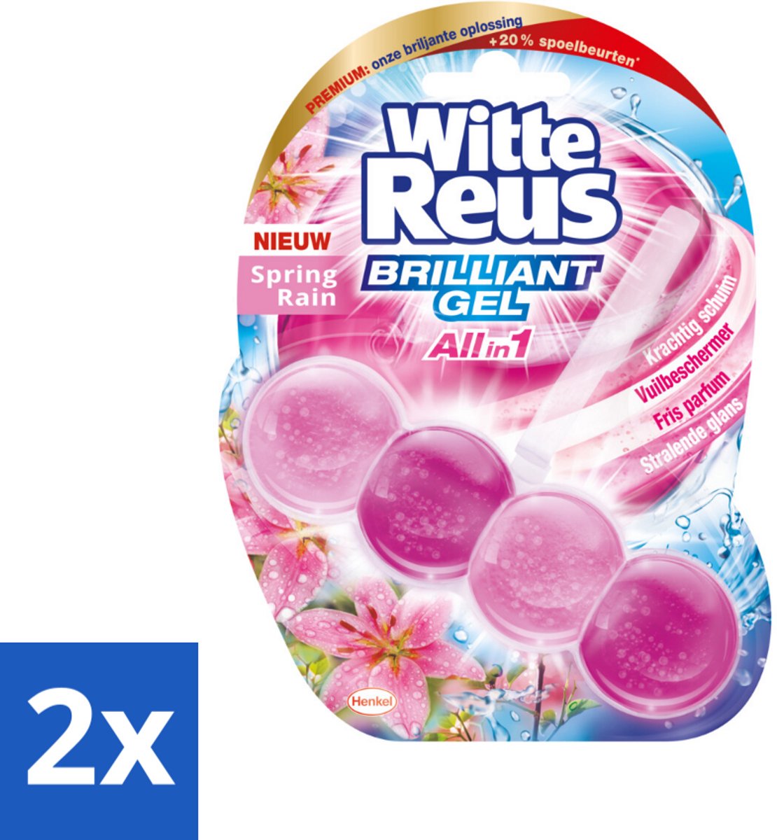2 x Witte Reus - Toiletblok Brilliant Gel - Spring Rain - 1 Toiletblok - Toiletblok - Toiletreiniger - Gel Toiletblok - Frisse Geur - Lentegeur