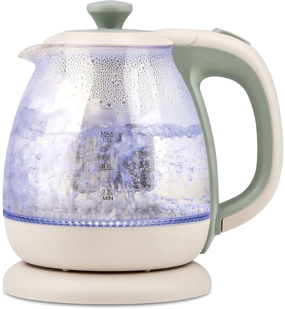 Klarven® Waterkoker Glas Aquagroen - 2-in-1 Waterkoker met Glazen Theepot - Verwijderbaar Filter voor Pure Smaak - 360 Graden Draadloze Voet - 1100 W