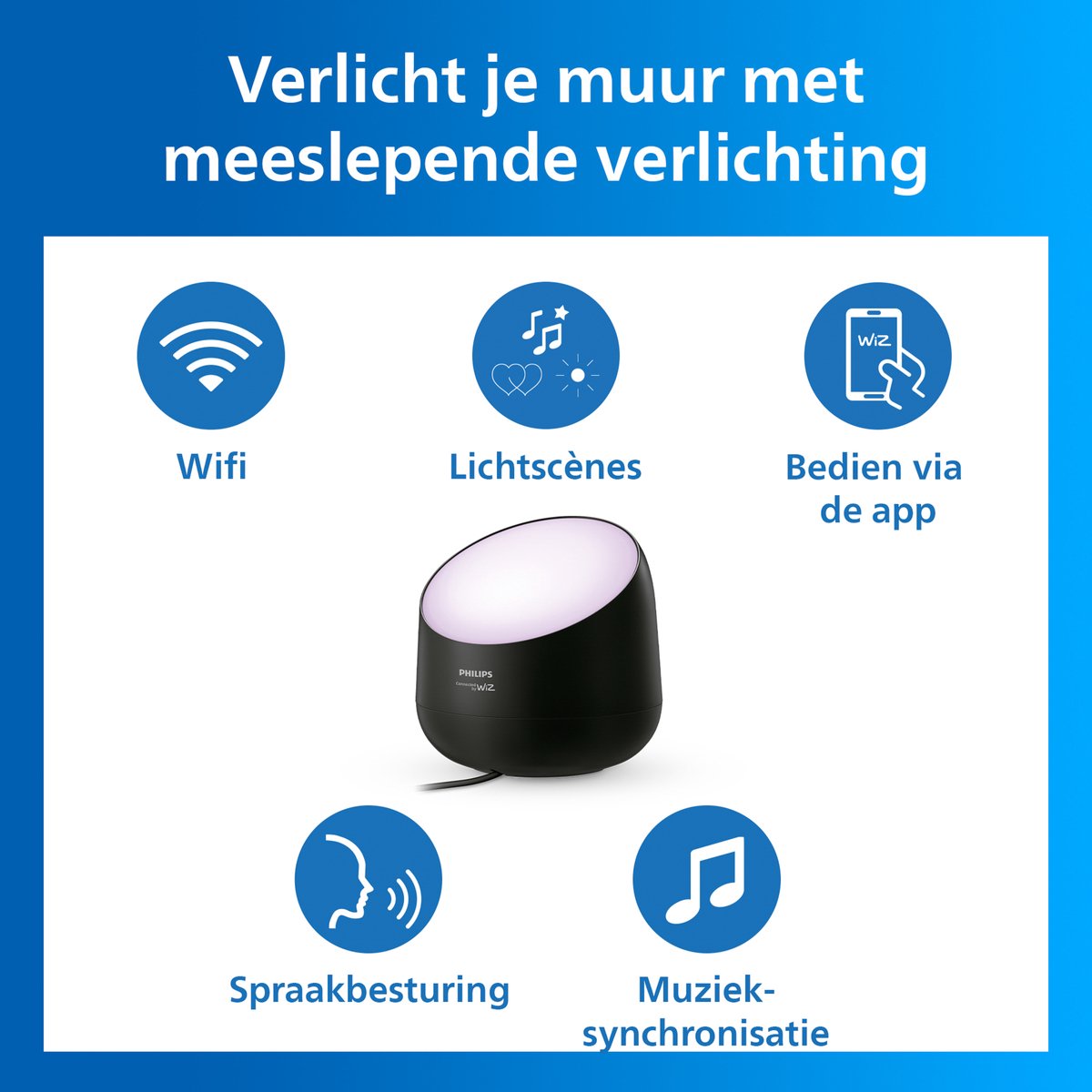 Philips Smart Lighting - Squire Lite Tafellamp - Gekleurd en instelbaar wit licht - Muzieksynchronisatie - Wall washer - Zwart - Werkt met de WiZ app - Wifi thumbnail 4