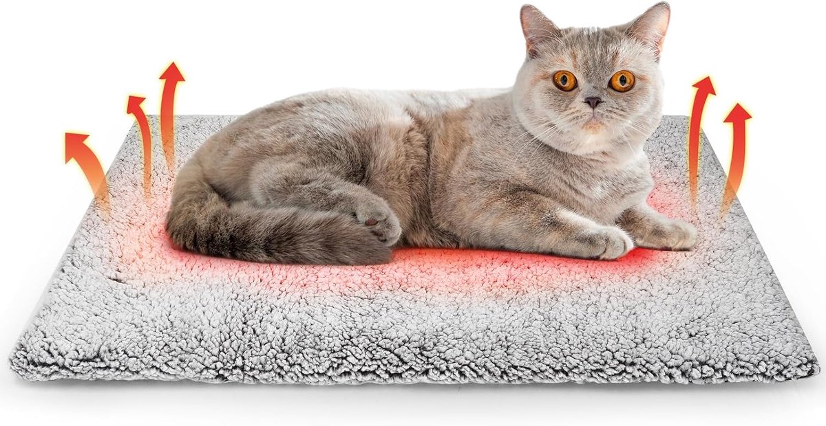 KZQ Zelfverwarmend katten- en hondenbed 70x50 cm - Waterdichte thermische mat zonder elektriciteit - Antislip en wasbaar voor senior huisdieren en kittens - Grijs