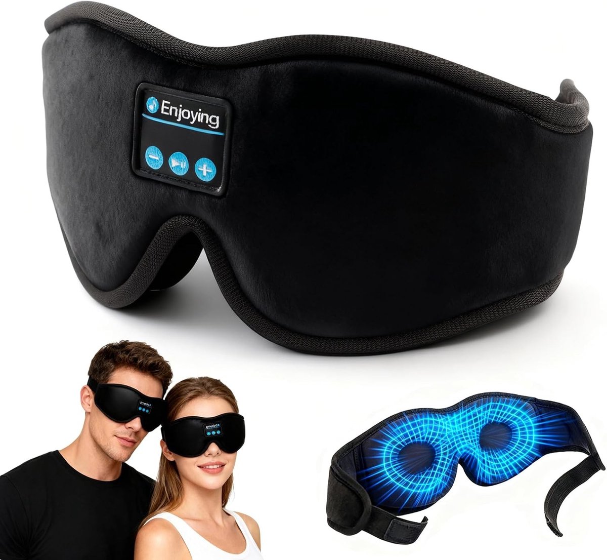 Draadloze 3D slaapmasker met Bluetooth hoofdtelefoon - onzichtbare luidsprekers, ademend materiaal - 10 uur speeltijd voor reizen, slapen, yoga en meditatie - geschikt voor mannen en vrouwen