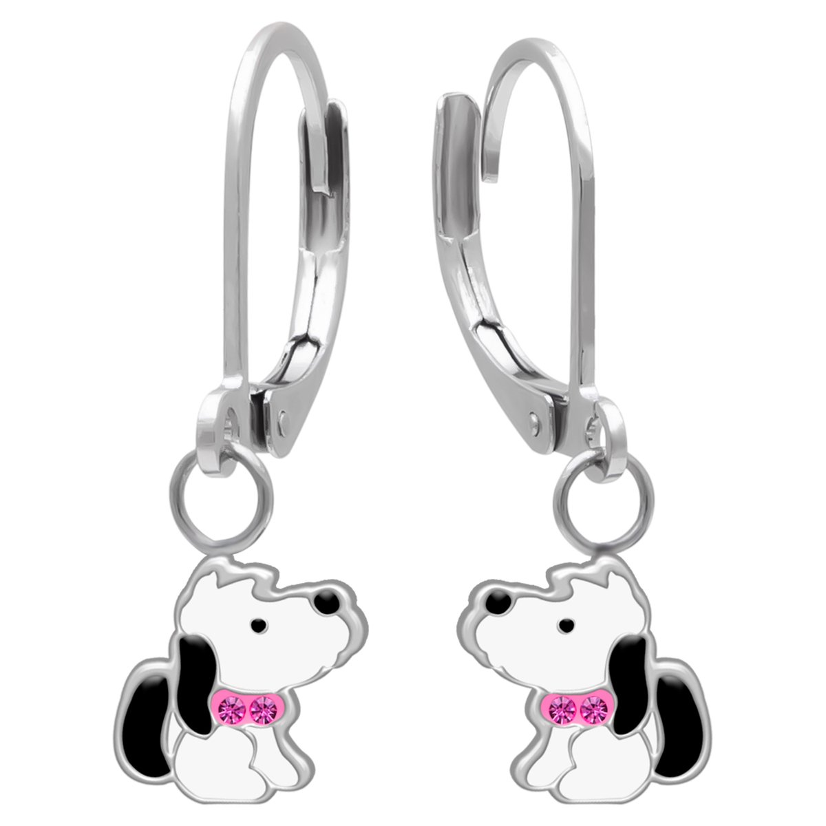 Kinderoorbellen Meisjes - Hondje - Roze Kristallen - Oorhangers - 316L Chirurgisch Staal - French Hook Sluiting