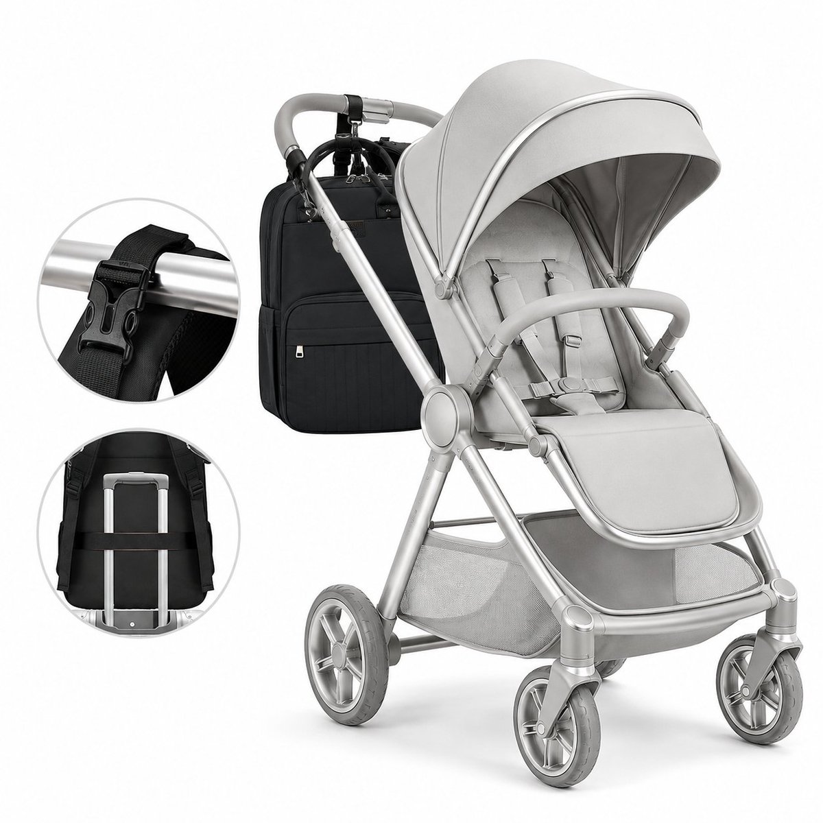 R&H® Luierrugzak voor baby's, grote luiertas, babytas, rugzak met kinderwagenriemen en luieronderlegger, voor onderweg, zwart – foto 2