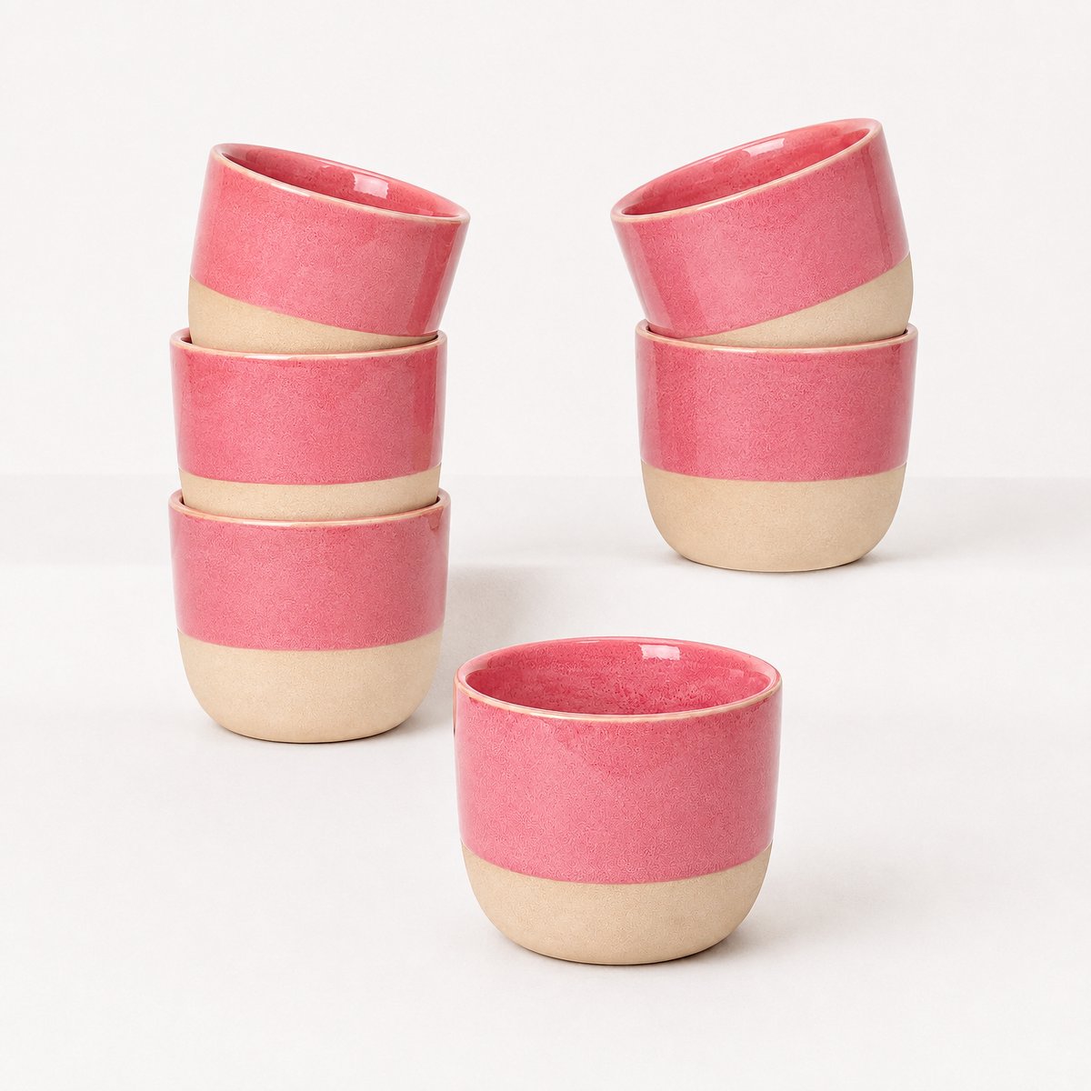 Proefer 6x Roze Keramieken Koffiekopjes – 150ml - Steengoed Kopjes met Glazuur – Vaatwasser- & Magnetronbestendig – Moderne Koffie en Thee Kopjes