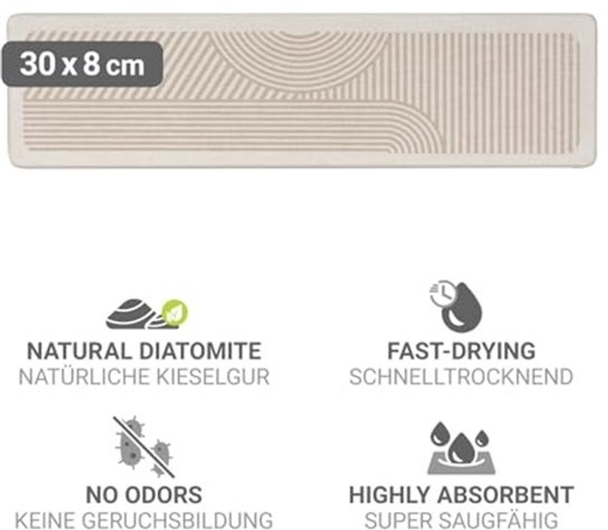 Druipmat van Diatomiet - 30x1x8cm - Beige en Hygienisch