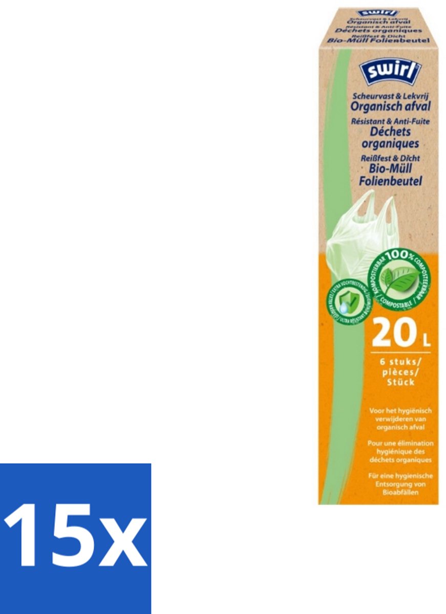 Swirl – Pedaalemmerzakken – Bio – 20 L – 6 zakken - Bulkverpakking - 15 stuks