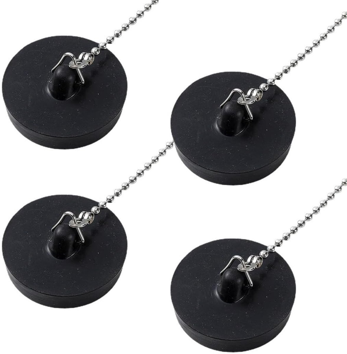 Rubberen Afvoerstopper met 18cm Ketting - Set van 4, Ideaal voor Badkuip, Keuken en Wastafel