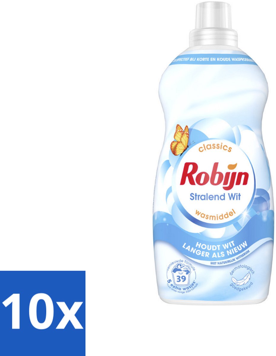 Robijn – Vloeibaar Wasmiddel – Klein & Krachtig Stralend Wit – 1,19 L - Bulkverpakking - 10 stuks