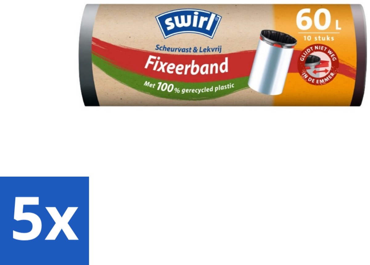 Swirl – Pedaalemmerzakken – 60 L – Fixeerband – 10 zakken - Bulkverpakking - 5 stuks