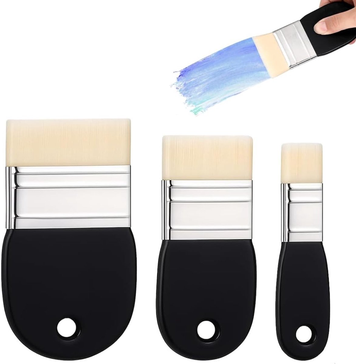 Set van 3 Professionele Nylon Acrylverfkwasten voor Grote Oppervlakken, Ergonomische Houten Handgreep, Ideaal voor Verven en Vernissen