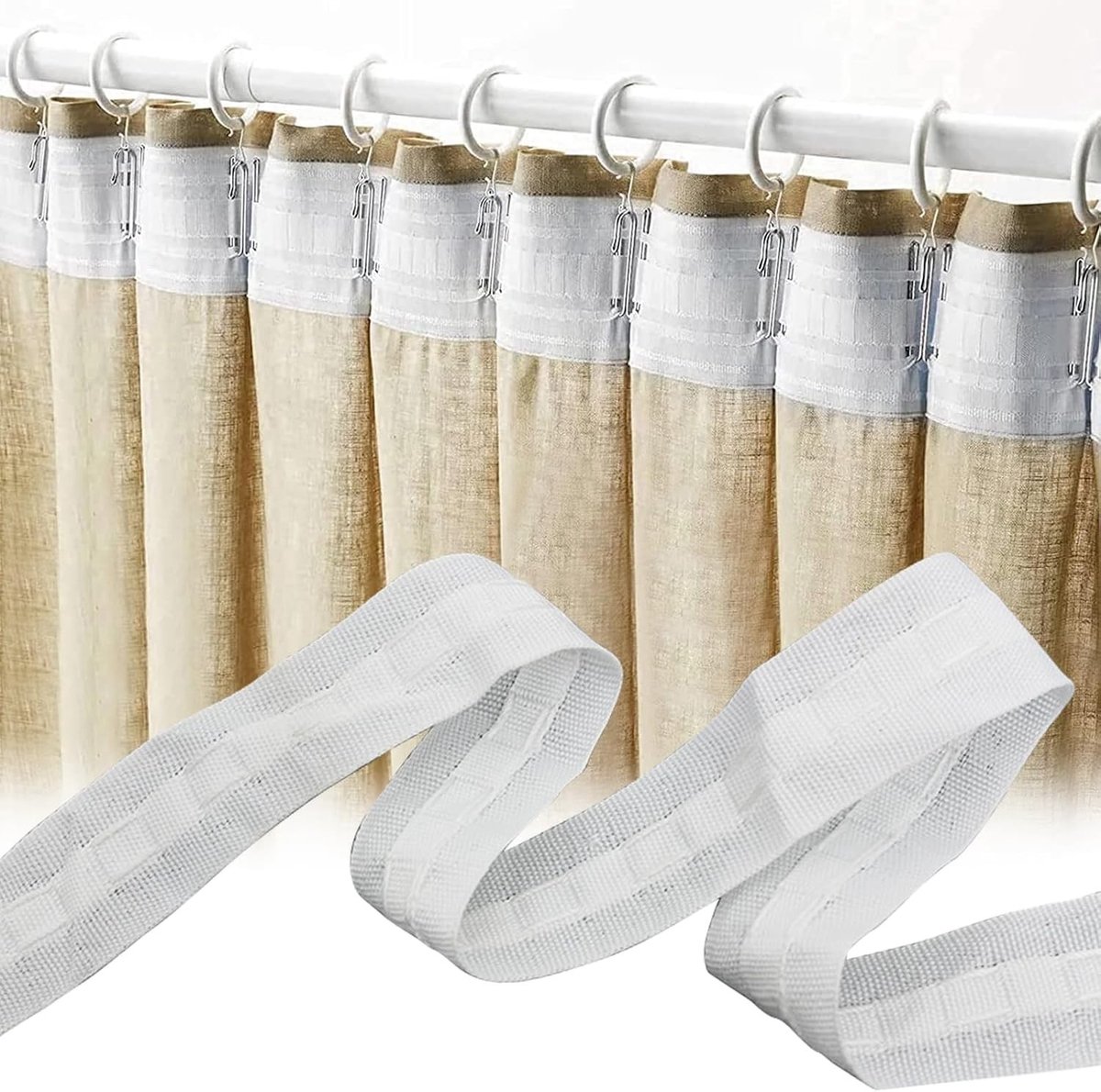 Gordijnplooiband - Wit - 30 m x 2,5 cm - Afneembare Plooiband van Polyester - Voor Gordijnen en Decoratie