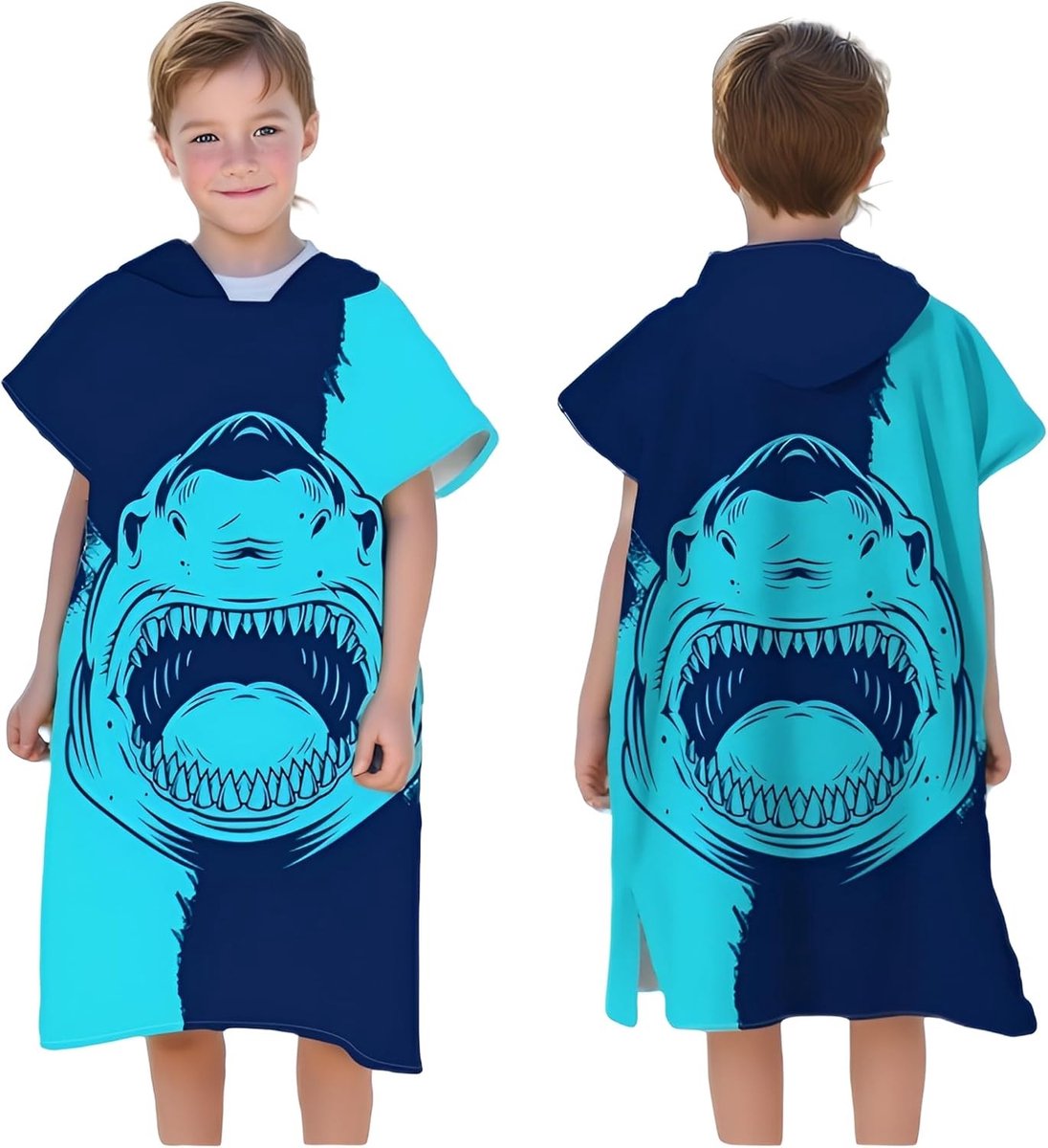 Kids Poncho voor Bad, Zwemmen en Surf, Microfiber Badcape met Kap, Waterdichte Strandhanddoek voor Jongens en Meisjes, 75x60cm