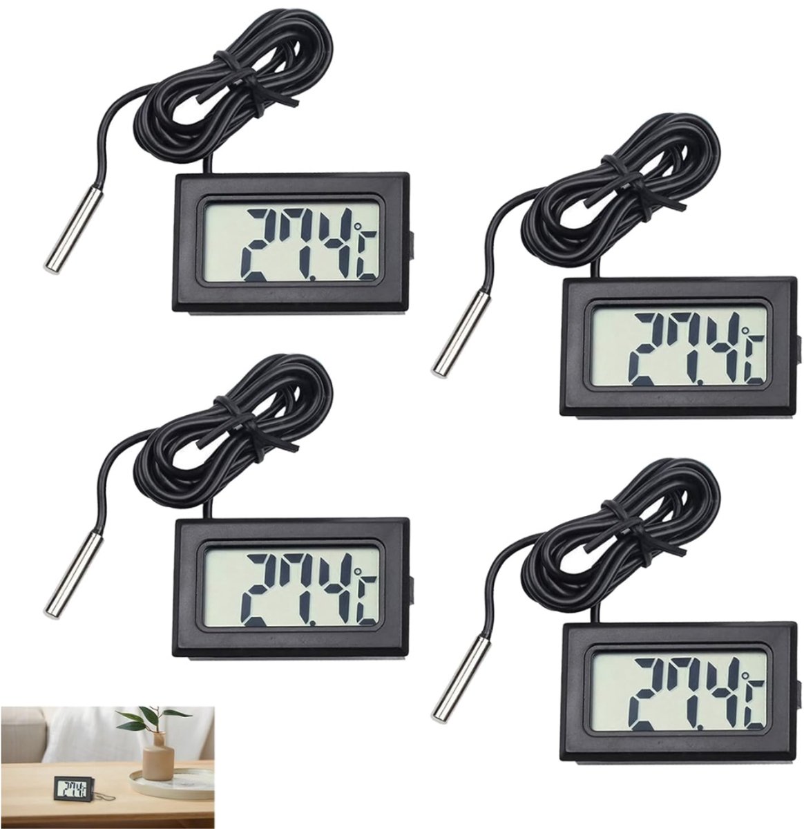 DYVNS® Koelkast Thermometer - Digitale Keukenthermometer - Hygrometer - Accuraat - 4 Stuks