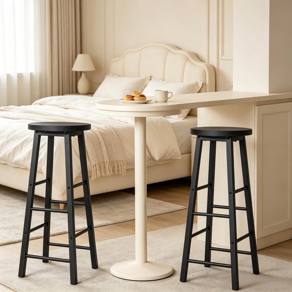 DESMIU Barkruk Set Van 2 - Industrieel Design Met MDF Zitting En Metalen Frame - 71 Cm Zithoogte Voor Keuken En Bar - Zwart