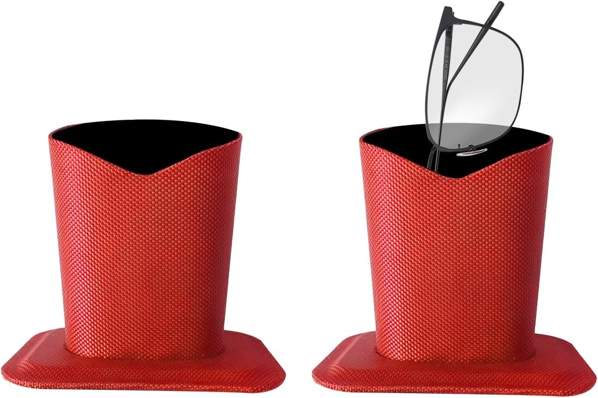 Set van 2 Brilhouders van Oxford Stof - Beschermende Brilstandaard voor Thuis, Kantoor en School - Ideaal voor Brilaccessoires (Rood)
