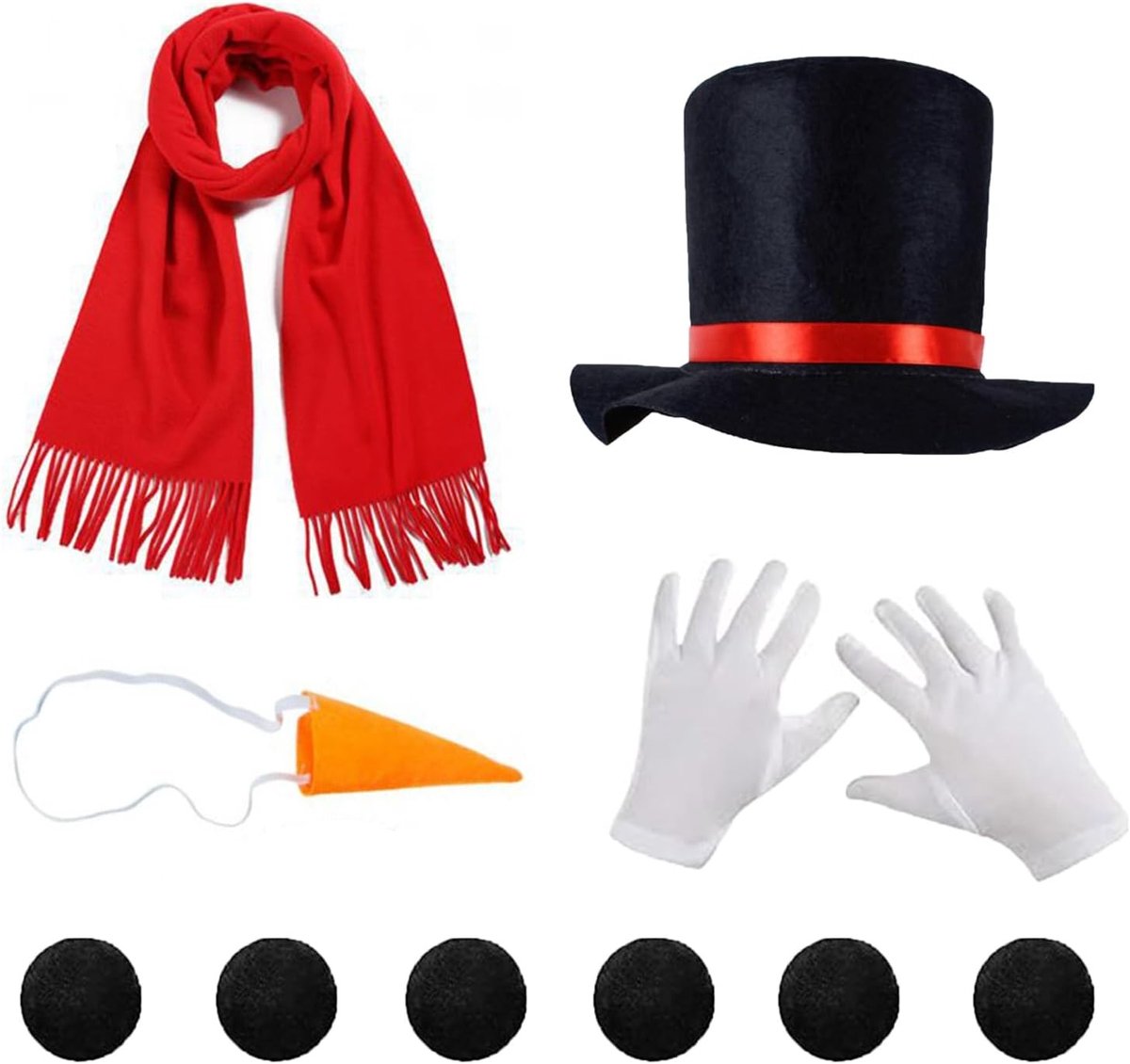 10-delige sneeuwman kostuumset met hoed, rode sjaal en wortelneus voor kerstfeest en masquerade accessoires