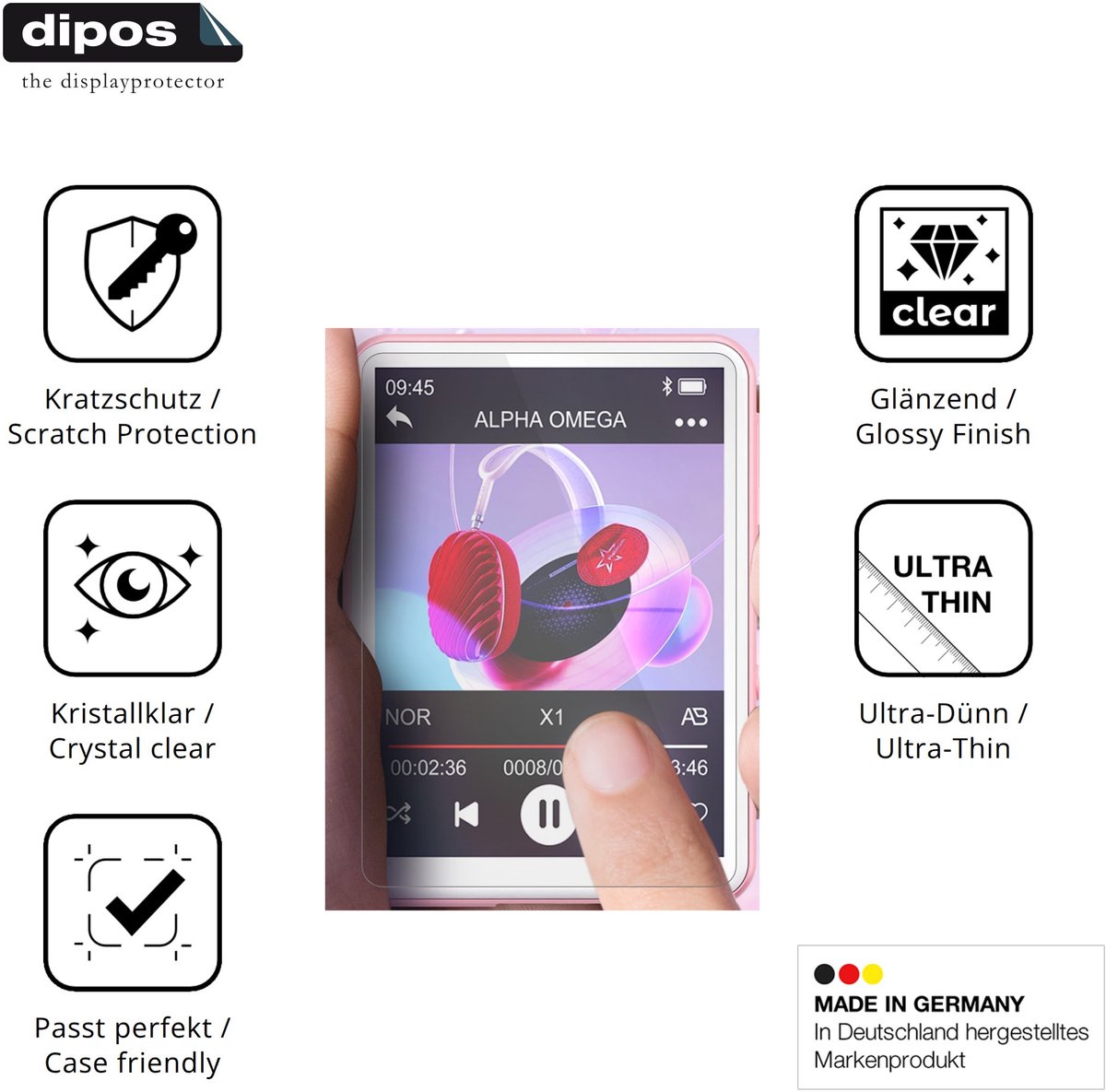 dipos – 4x Beschermfolie geschikt voor Oilsky M1 MP3-Player | Krasbestendige & heldere Screenprotector Ultra-Thin