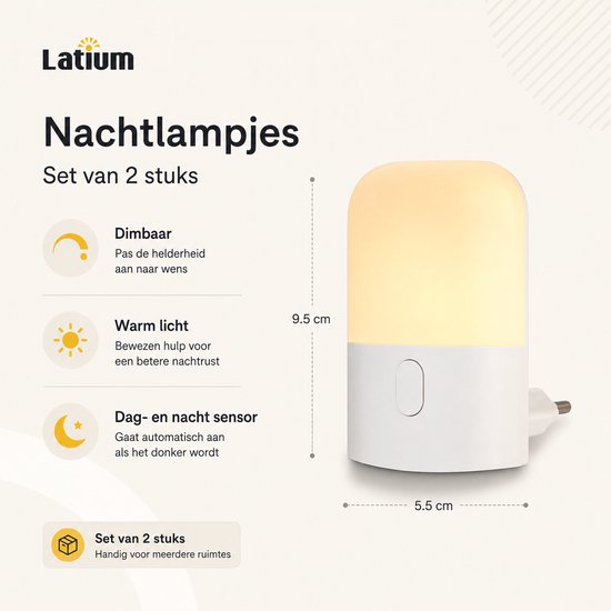 Latium Nachtlampje Stopcontact met Sensor - 2 stuks - Geschikt voor Baby's, Kinderen en Volwassenen van Latium — afbeelding 2