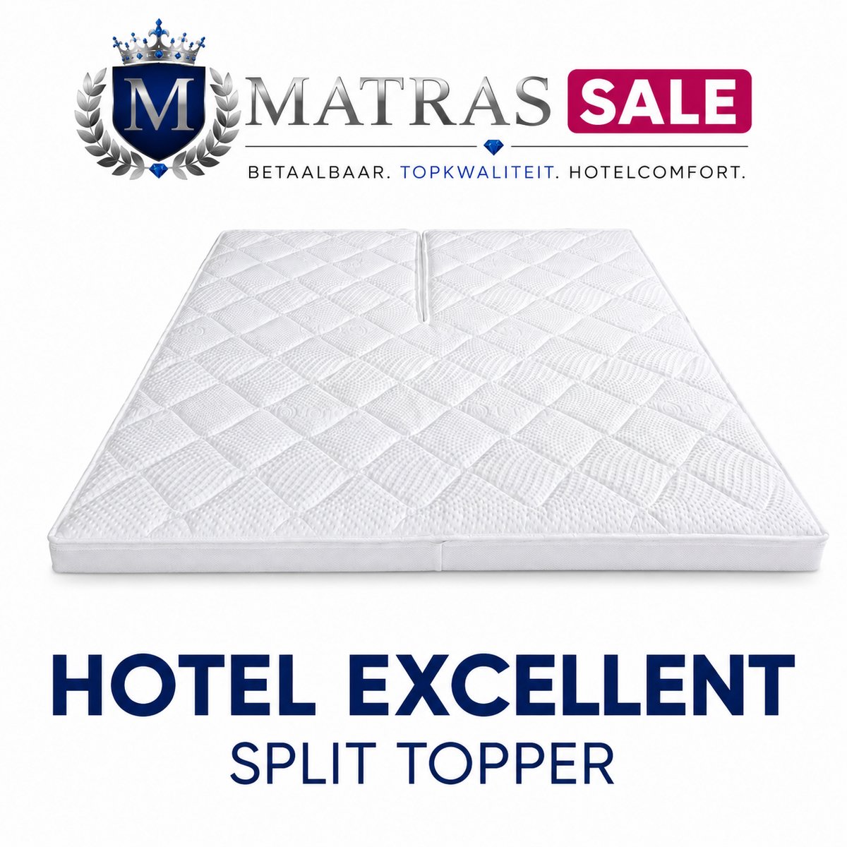 Matrassale 180x200 - Split Topper -Hotel Excellent Nasa Split-Topper - Traagschuim - Topdekmatras - Topmatras - Memoryfoam - Tencel Hoes - Wit
