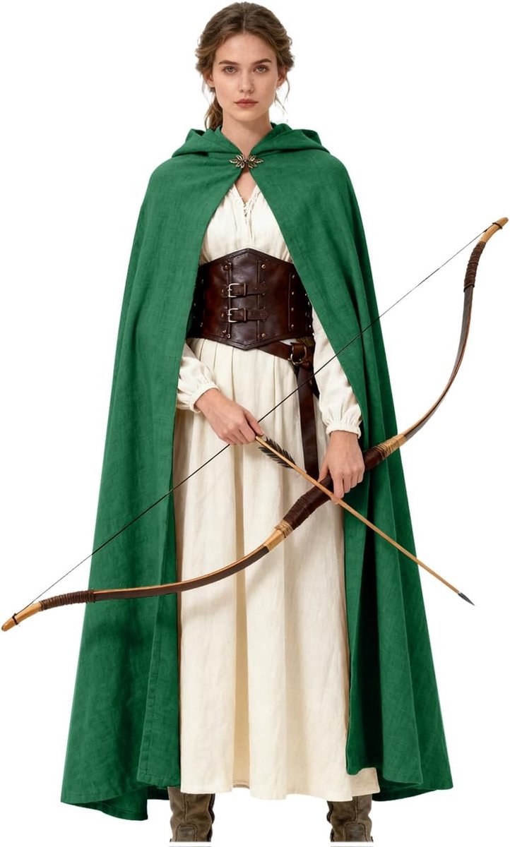 Medieval Cape met Kap van Linnen voor Heren en Dames - Perfect voor Halloween en Cosplay in Groen