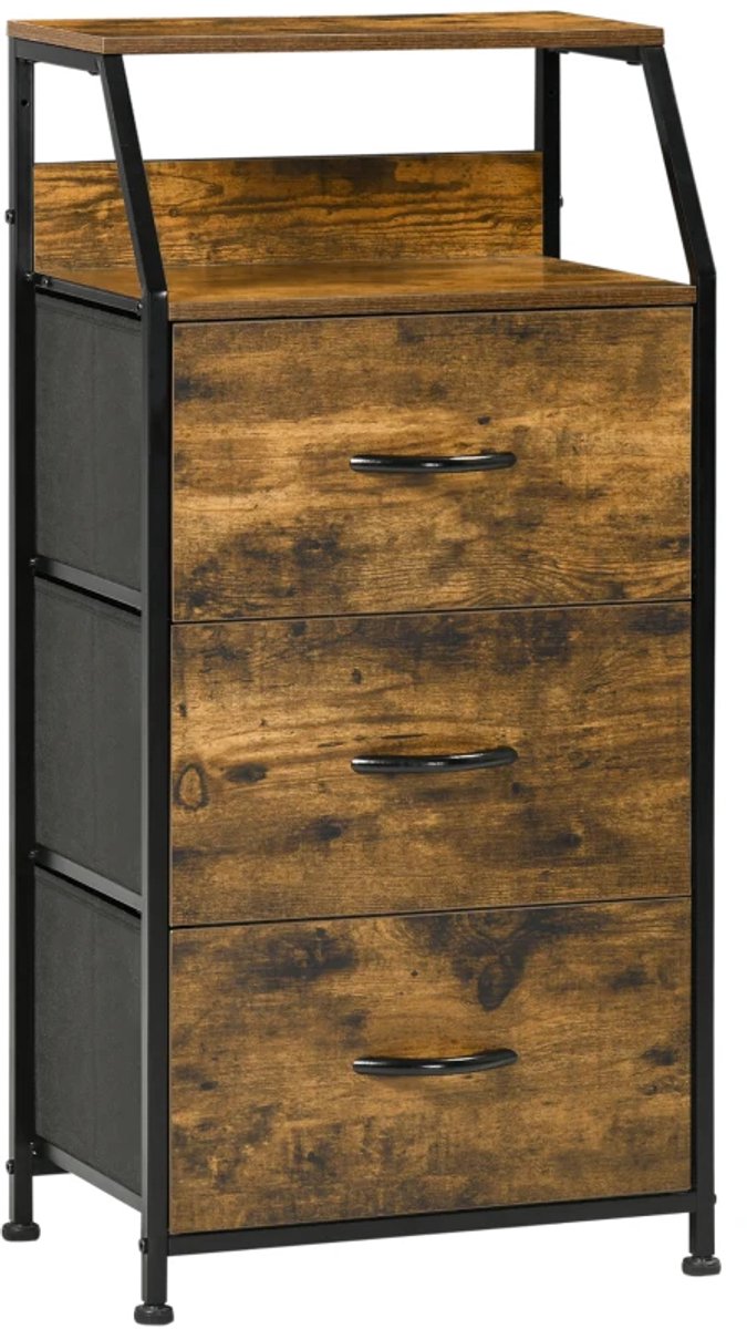 Dressoir - Opbergkast Met Stoffen Lades - MDF-planken - Stalen Frame - Bruin