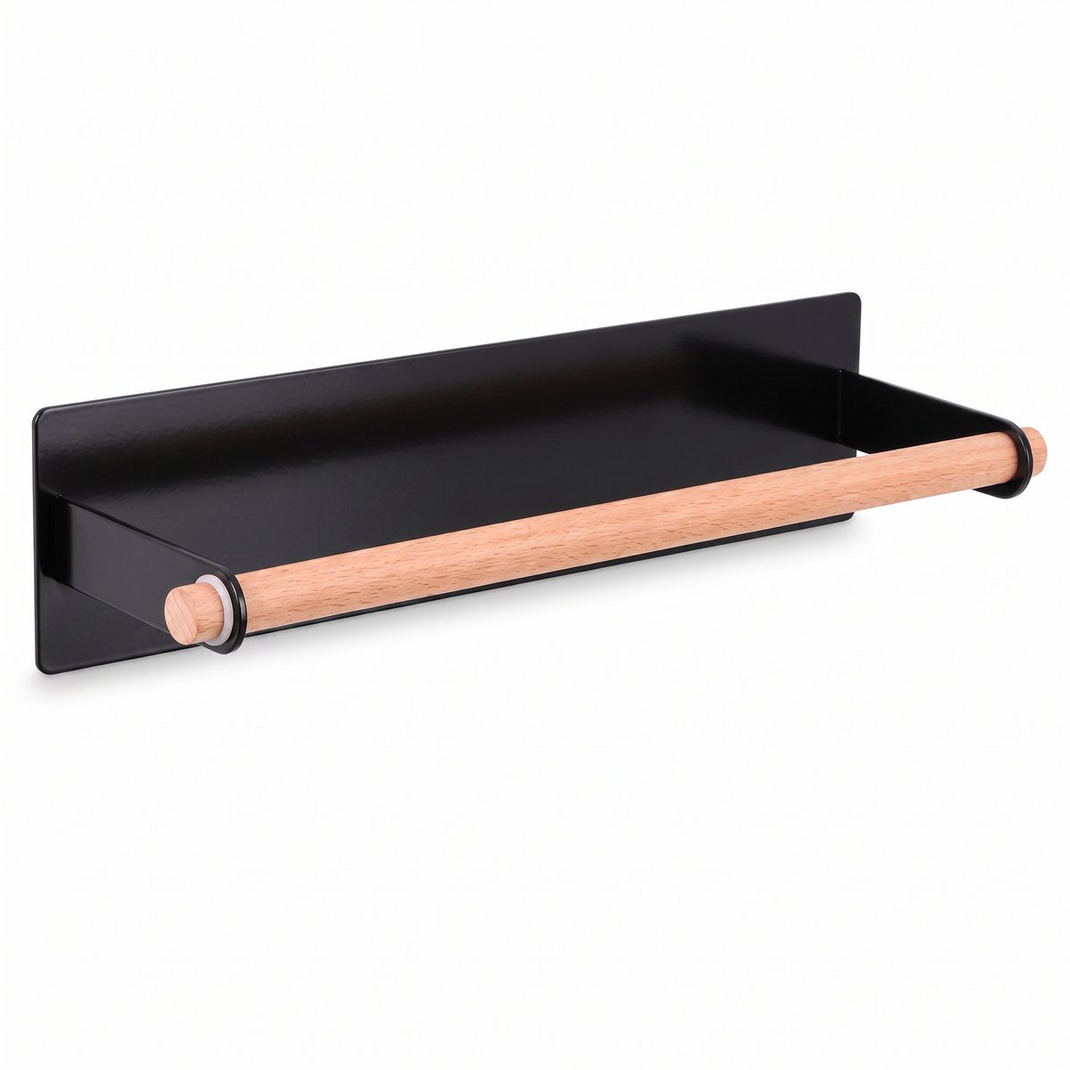 Magnetische keukenpapierhouder – Hout & Metaal – Zwart – 28x6x8 cm – Stevig & Stijlvol