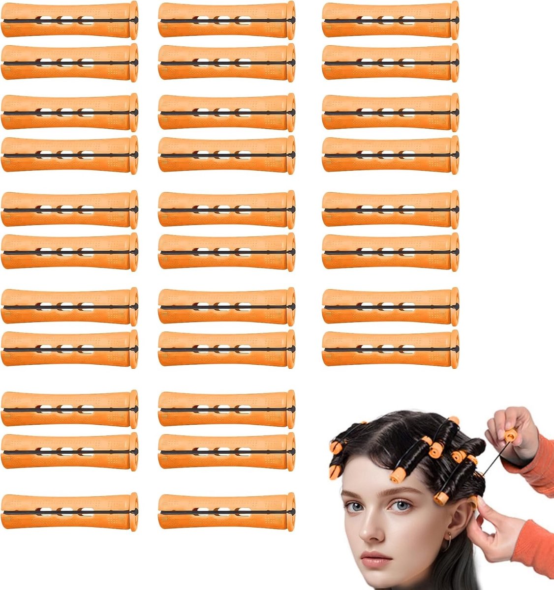 Grote Permanent Krulrollers, 30 Stuks, 2.4 x 8.5 cm, Ideaal voor Natuurlijk Haar, Lange en Korte Haarstijlen, DIY Styling Tool