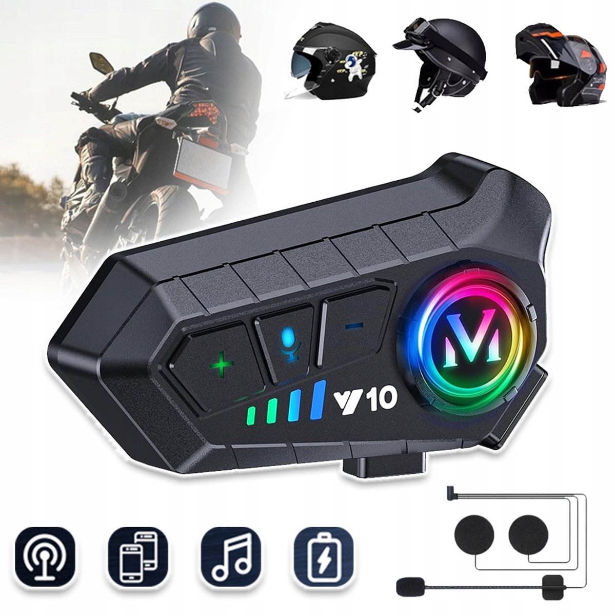 Draadloze Helmkoptelefoon - Bluetooth 5.3 IPX6 Hifi Stereo 32 Uur Batterijduur Ruisonderdrukking Handsfree Bellen - Ideaal Voor Fietsen, Motorrijden, Skiën En Woon-Werkverkeer Naar School - Zwart