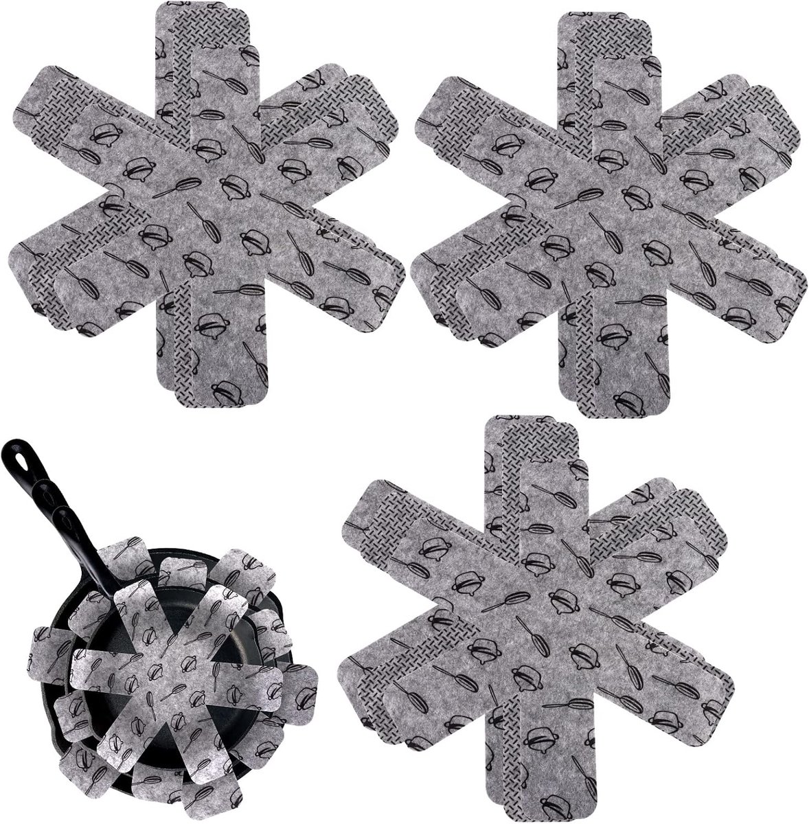 9-delige set: pannen- en potbeschermers, pot- en pannendeksels, onderzetters, krasbestendige potbeschermers, 3 maten (26/36/38 cm), grijs