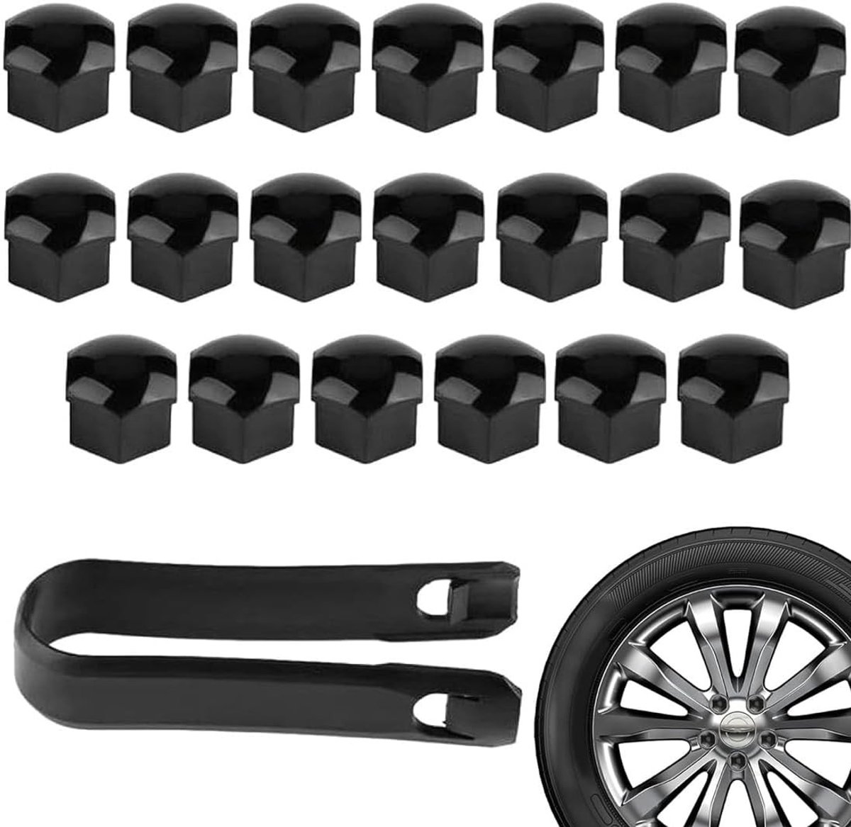 Universele wielmoerdoppen 19 mm - 20 stuks, middenkap voor autowielen, clip inbegrepen, geschikt voor diverse voertuigen