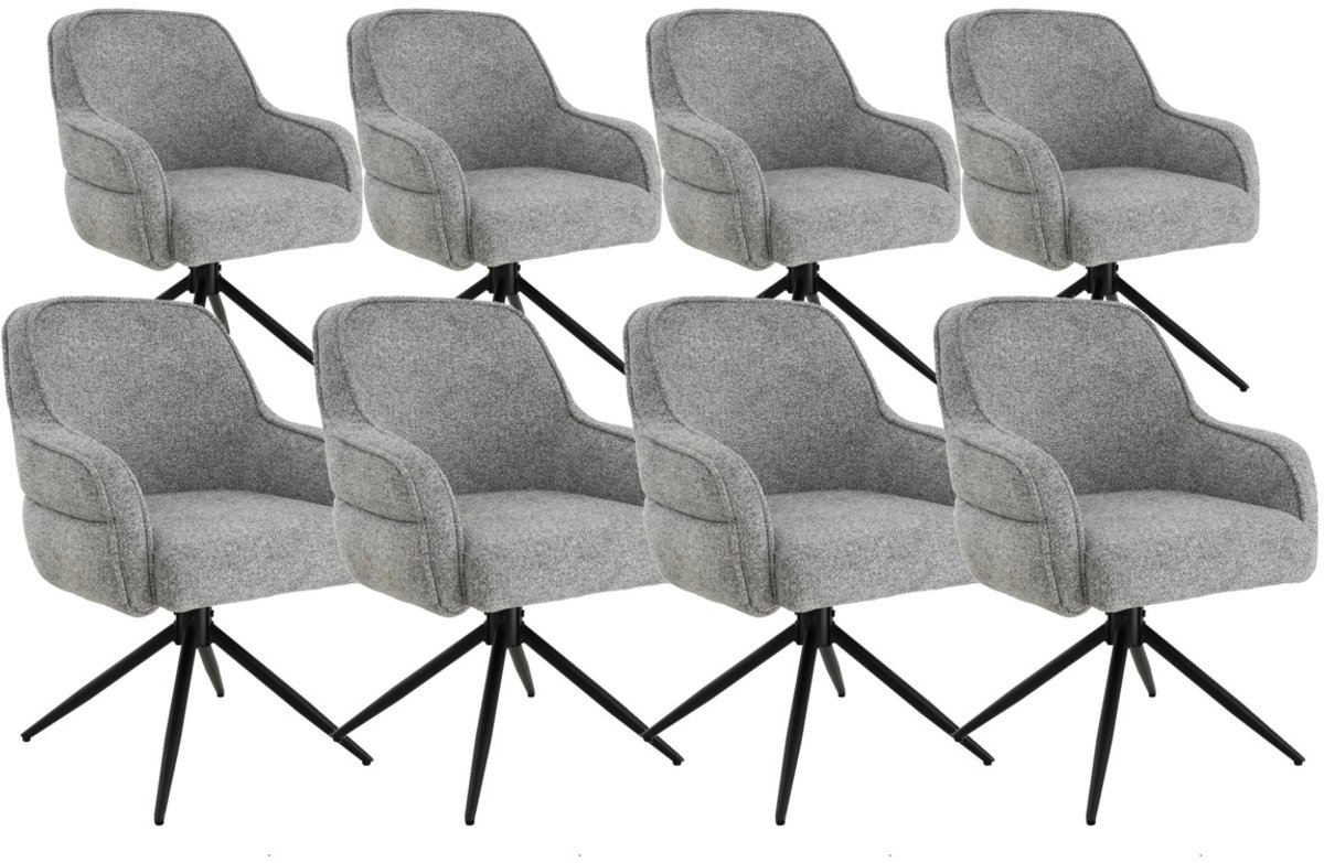 DS4U® - Loisa armstoel met terugdraaifunctie - Set van 8 - Grijs - Stof
