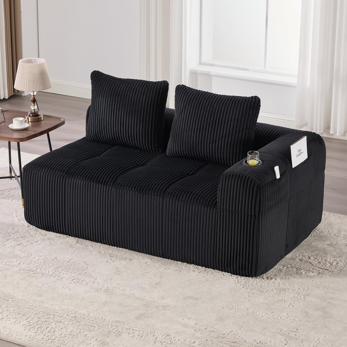 Elzusha - 2-Zits Sofa - Comfortabel met Ingebouwde Kopjeshouder - Zwart