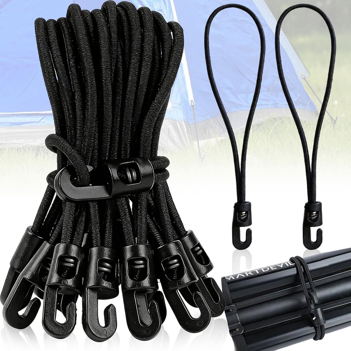 Elzusha - 20 Stuks Korte Elastische Koorden met Haken, 10 cm