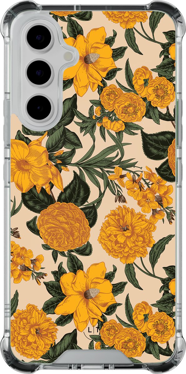 Shockproof hoesje - Geschikt voor Samsung Galaxy A55 - Retro flowers - Extra sterke case - TPU/polycarbonaat - - Multi, Transparant