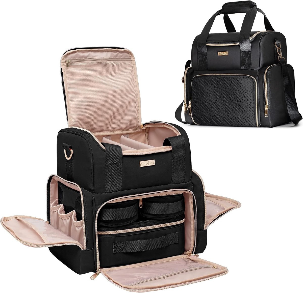 Grote Make-up Tas met 3 Binnenvakken, Dubbele Laag Cosmetica Organizer met Ruimte voor Make-up Kwasten, Zwart en Praktisch voor Reizen