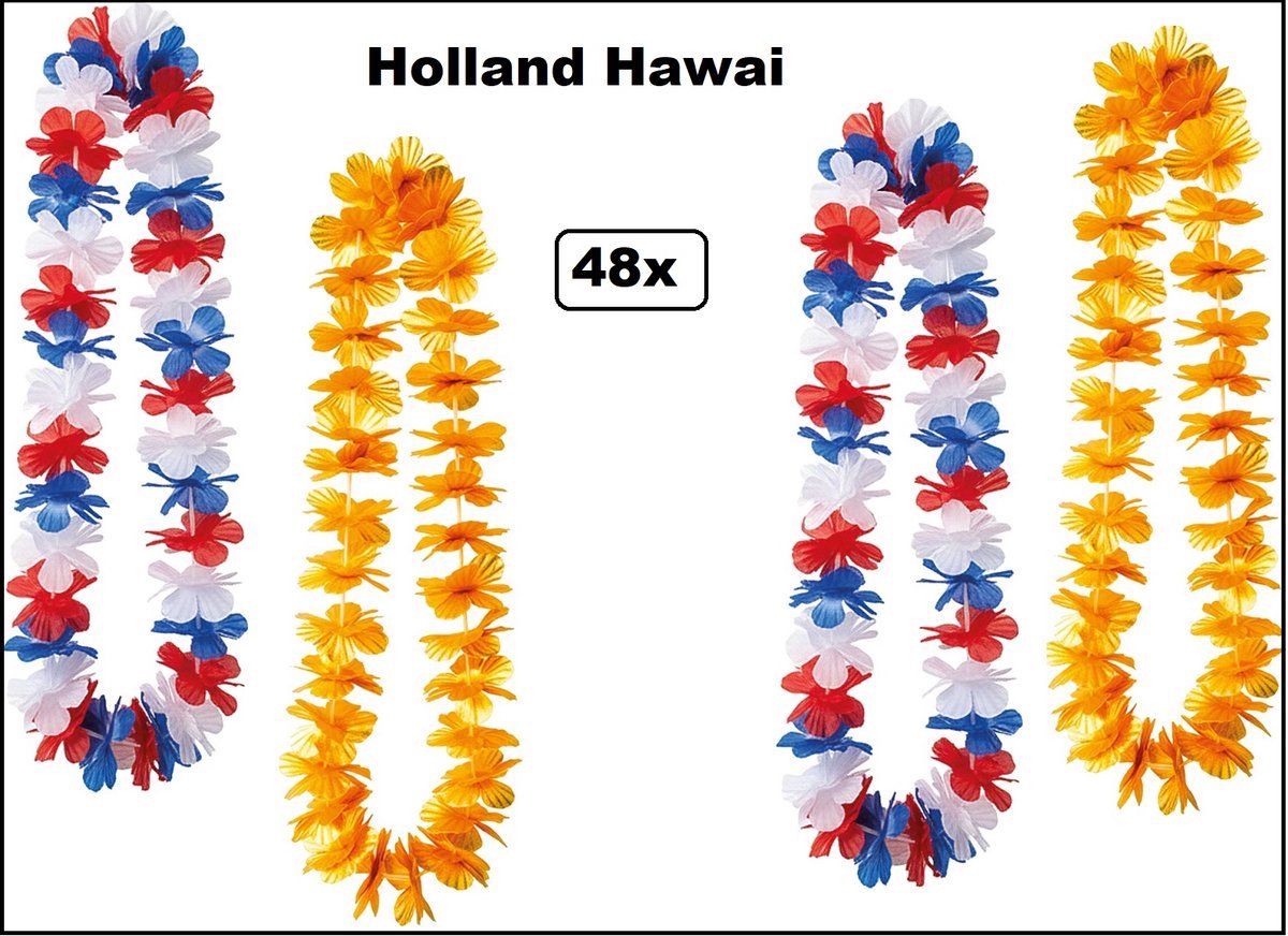 48 stuks Hawaislinger Hawai Holland - bloemenkrans - Holland WK Voetbal thema feest hawaii krans Nederland