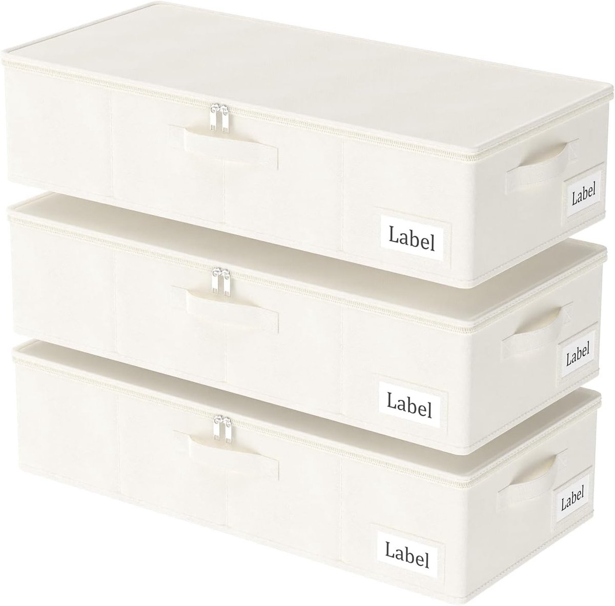 Vouwbare Opbergbak voor Onder het Bed met Deksel, Duurzame Ritssluiting en Handvatten, Ideaal voor Kleding en Schoenen, 3-Pack, 60x30x15cm, Beige, Ruimtebesparend en Organisatieoplossing